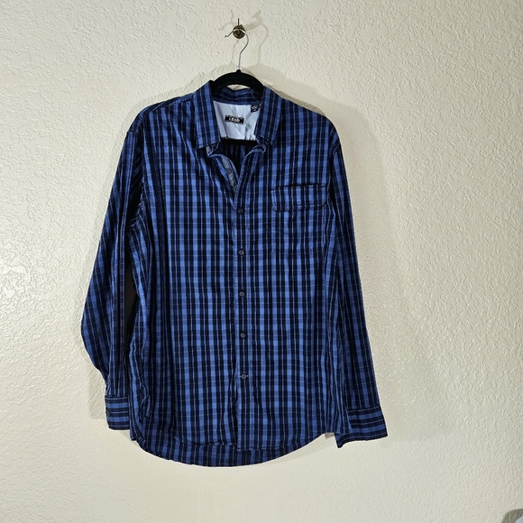 Izod Blue Plaid Long Sleeve Button Down Shirt - Picture 10 of 11